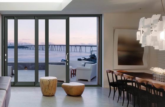 パーソナライズされた大きなスライディングガラスパティオドア 粉末で覆われたアルミフレーム