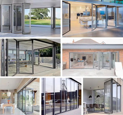 エネルギー効率 アルミニウム折りたたみドア 厚いプロフィール ガラス折りたたみドア