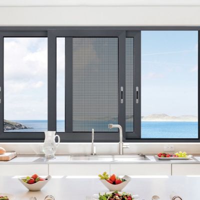 大型現代的な内部ロック可能なアコーデオン 黒 スライディングガラスドア カスタマイズされたダブルガラスドア