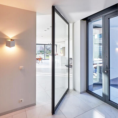 6 + 6 mm 8 + 8 mm クリア強化合わせガラス鉄鋼セキュリティ ピボット ドア